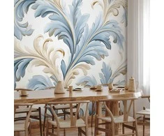 Artgeist Fototapetas - Baroque Ornaments in Light Kreminis-Mėlyna Hues