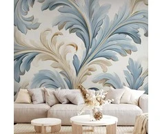 Artgeist Fototapetas - Baroque Ornaments in Light Kreminis-Mėlyna Hues