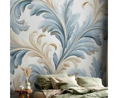 Artgeist Fototapetas - Baroque Ornaments in Light Kreminis-Mėlyna Hues