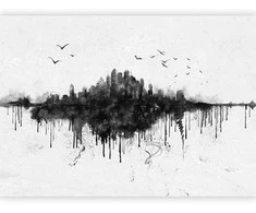Artgeist Fototapetas - Big city - abstract city skyline in juodas watercolour style