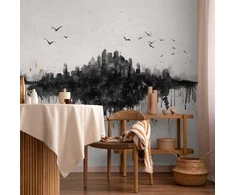 Artgeist Fototapetas - Big city - abstract city skyline in juodas watercolour style