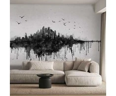 Artgeist Fototapetas - Big city - abstract city skyline in juodas watercolour style
