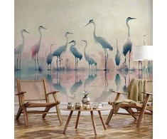 Artgeist Fototapetas - Birds by the lake - herons painted in watercolour in delicate pilkas and pink colours