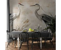 Artgeist Fototapetas - Birds from an old engraving - vintage-style illustration depicting a heron and a crane