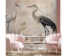 Artgeist Fototapetas - Birds from an old engraving - vintage-style illustration depicting a heron and a crane