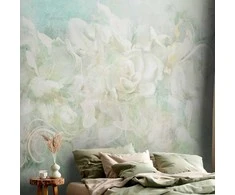 Artgeist Fototapetas - Blossoming among pastels - abstract with floral motif and patterns