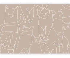 Artgeist Fototapetas - Cat lineart - minimalist sketches of baltas cats on beige background