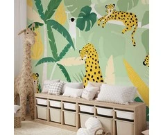 Artgeist Fototapetas - Cheetahs in the jungle - landscape with animals in the tropics for children