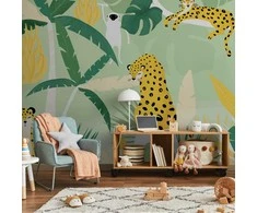 Artgeist Fototapetas - Cheetahs in the jungle - landscape with animals in the tropics for children