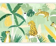 Artgeist Fototapetas - Cheetahs in the jungle - landscape with animals in the tropics for children
