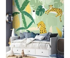 Artgeist Fototapetas - Cheetahs in the jungle - landscape with animals in the tropics for children