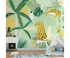 Artgeist Fototapetas - Cheetahs in the jungle - landscape with animals in the tropics for children