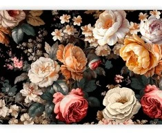 Artgeist Fototapetas - Colourful flowers on a juodas background