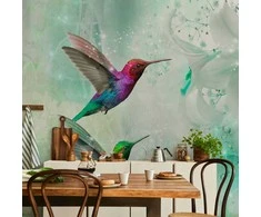 Artgeist Fototapetas - Colourful Hummingbirds (Žalias)