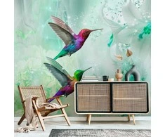 Artgeist Fototapetas - Colourful Hummingbirds (Žalias)