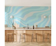 Artgeist Fototapetas - Composition in Blues and Whites - Harmonious Abstract Waves in a Cool Color Tone