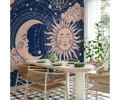Artgeist Fototapetas - Cosmic Harmony - Illustration of the Sun and Moon on a Navy Background