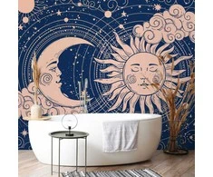 Artgeist Fototapetas - Cosmic Harmony - Illustration of the Sun and Moon on a Navy Background