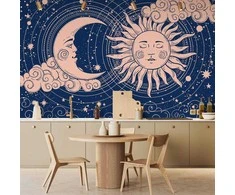 Artgeist Fototapetas - Cosmic Harmony - Illustration of the Sun and Moon on a Navy Background