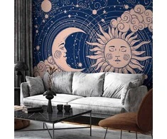 Artgeist Fototapetas - Cosmic Harmony - Illustration of the Sun and Moon on a Navy Background