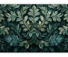 Artgeist Fototapetas - Dark Žalias Victorian Leaves: Botanical Carved Composition