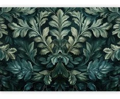 Artgeist Fototapetas - Dark Žalias Victorian Leaves: Botanical Carved Composition