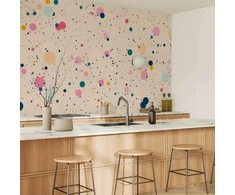 Artgeist Fototapetas - Dots Speckles and Splatters Multicolored Cheerful Pattern on a Light Rožinė Background