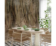 Artgeist Fototapetas - Dry leaves - landscape of tall grasses in boho style with paint patterns