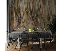 Artgeist Fototapetas - Dry leaves - landscape of tall grasses in boho style with paint patterns