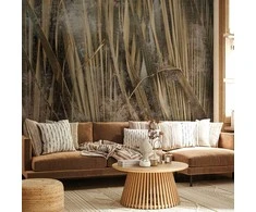 Artgeist Fototapetas - Dry leaves - landscape of tall grasses in boho style with paint patterns