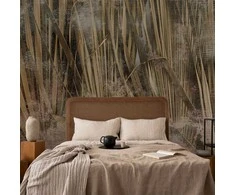 Artgeist Fototapetas - Dry leaves - landscape of tall grasses in boho style with paint patterns