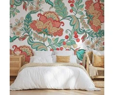 Artgeist Fototapetas - Ethnic vegetation - plant motif with ornaments in coloured flowers