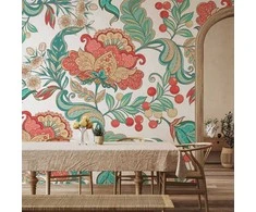 Artgeist Fototapetas - Ethnic vegetation - plant motif with ornaments in coloured flowers