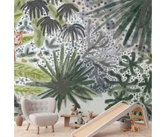 Artgeist Fototapetas - Flora of Madagascar - Tropical Landscape With Watercolour Animals