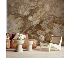 Artgeist Fototapetas - Floral Ornaments Carved in Delicate Sepia and Brown Shades