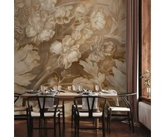 Artgeist Fototapetas - Floral Ornaments Carved in Delicate Sepia and Brown Shades