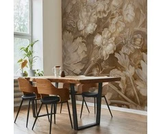 Artgeist Fototapetas - Floral Ornaments Carved in Delicate Sepia and Brown Shades