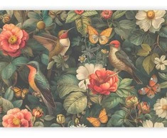 Artgeist Fototapetas - Flowers, birds and butterflies – vintage-style illustration