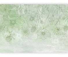 Artgeist Fototapetas - Flowery meadow - nature with field flowers lineart on žalias background