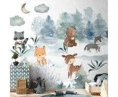 Artgeist Fototapetas - Forest Games - Animals in a Forest Painted in Watercolours