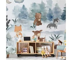 Artgeist Fototapetas - Forest Games - Animals in a Forest Painted in Watercolours