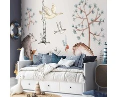 Artgeist Fototapetas - Forest Land With Animals Painted in Watercolours