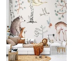 Artgeist Fototapetas - Forest Land With Animals Painted in Watercolours