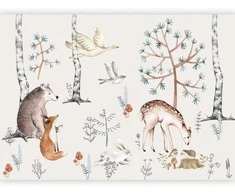 Artgeist Fototapetas - Forest Land With Animals Painted in Watercolours