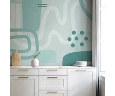 Artgeist Fototapetas - Geometric forms and patterns - abstract background with turquoise patterns