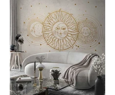 Artgeist Fototapetas - Golden Sun and Moon - Artistic Illustration in Retro Style