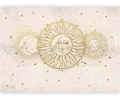 Artgeist Fototapetas - Golden Sun and Moon - Artistic Illustration in Retro Style