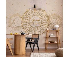 Artgeist Fototapetas - Golden Sun and Moon - Artistic Illustration in Retro Style