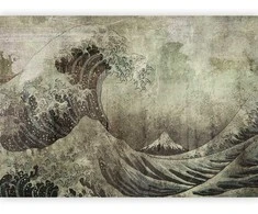 Artgeist Fototapetas - Great wave in Kanagwa in retro style - landscape of rough sea