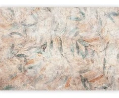 Artgeist Fototapetas - Greek laurels - faded composition with leaves on a beige patterned background